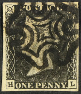 1840 1d Black 'HL' Plate 6, SG 2, Used With 4 Neat Margins And Black MC Cancellation. - Unclassified