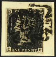 1840 1d Intense Black 'I F' Plate 10 With 4 Large Neat Margins Tied To Piece By Very Fine MANCHESTER 'FISH-TAIL' Maltese - Non Classés