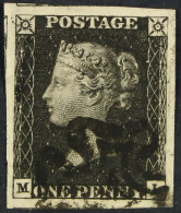 1840 1d Intense Black 'ML' Plate 1b, SG 1, Used With 4 Enormous Margins (shows Portions Of 3 Adjoining Stamps) And Black - Non Classés