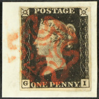 1840 1d Intense Black 'G I' Plate 8, SG 1, Used With 4 Neat Margins, Tied To Piece By Red MC Cancellation. - Unclassified