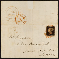 1840 MAY DATE. 1840 (30 May) EL From Ware To London Bearing 1d Black 'JF' Plate 1a With 4 Neat Margins Tied By 2 Strikes - Ohne Zuordnung