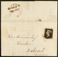 1841 (8 Jun) EL From Ardwick, Manchester To Bakewell Bearing 1d Black BB' Plate 4 With By Black Maltese Cross, On Revers - Ohne Zuordnung