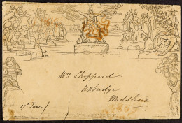 1840 (17 Jly) 1d Black Mulready Envelope (stereo A174) Sent From Leicester To Uxbridge, Cancelled Red MC Cancellation, S - Other & Unclassified