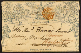 1840 (29 July) 2d Blue Mulready Envelope (stereo A202) Sent From London To Machen, Monmouth Cancelled By Fine Red Maltes - Andere & Zonder Classificatie