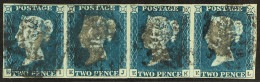 1840 2d Blue 'EI - EL' Plate 1 Strip Of Four Used With 4 Margins & Black MC Cancellations. SG Spec DS5, Cat Â£4400+. - Other & Unclassified