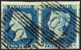 1840 2d Bright Blue 'AD / AE' Pair With 4 Large To Huge Margins, Each Stamp With Superb '104' Scottish Numeral Cancellat - Other & Unclassified