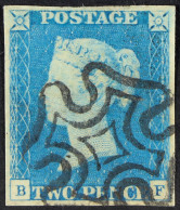 1840 2d Pale Blue 'BF' Plate 1, SG 6, Used With 4 Large Margins & Superb Black Maltese Cross Cancellation. - Andere & Zonder Classificatie