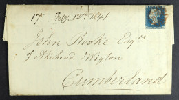 1841 (12 Feb) EL From Peebles To Akehead Wigton, Cumberland Bearing 2d Deep Blue 'HG' Plate 1 With 4 Small To Huge Margi - Sonstige & Ohne Zuordnung