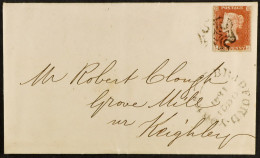 1841 (21 Oct) EL From Bradford To Nr Keighley Bearing 1d Red-brown 'LJ' Plate 2 'black Plate' With 4 Neat Margins Tied B - Sonstige & Ohne Zuordnung