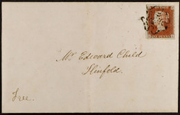 1841 (30 Apr) EL From Horsham To Slinfold Bearing 1d Red-brown Plate 9 'black Plate' With 4 Large Neat Margins Tied By L - Other & Unclassified