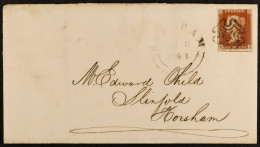 1841 (4 Jun) EL From Sunderland To Horsham Bearing 1d Red-brown 'HB' Plate 10 'black Plate' With 4 Good To Huge Margins, - Sonstige & Ohne Zuordnung