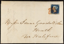 1841 (9 Jan) EL From Manchester To Near Halifax Bearing A Lovely 1840 2d Blue (plate I) With 4 Good To Huge Margins Show - Autres & Non Classés