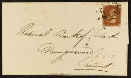 1841 1d Red Plate 34 (almost Four Margins), On Wrapper To Ireland Tied By Upright '6' In Maltese Cross. Cat. Â£425. - Sonstige & Ohne Zuordnung