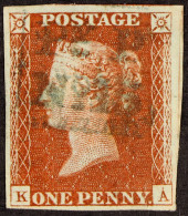 1841 1d Red-brown Plate 40 Imperf With 4 Large Margins Cancelled By Blue Framed ''yP No.15' (Penny Post Of Handsworth),  - Sonstige & Ohne Zuordnung