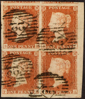 1841 1d Red-brown Imperf Plate 105 'SK-TL' BLOCK OF FOUR From The Lower-right Corner Position 4 Very Large To Enormous M - Sonstige & Ohne Zuordnung