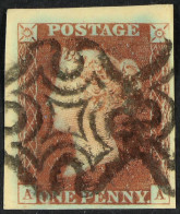 1841 1d Red-brown 'AA' Plate 8 'black Plate', SG 7, Used With Large To Enormous Margins, Cancelled By Black MC Pmks. An  - Other & Unclassified