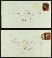 1841 1d Reds, Two Wrappers To York, Each Four Margined And Cancelled By Number 7 Or 10 In Maltese Cross, The Former With - Other & Unclassified