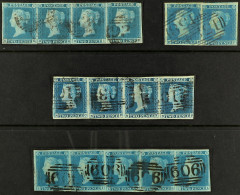 1841 2d Blue Imperfs, Group Of Attractive Used Multiples With Plate 3 'OG-OJ' Strip 4 ('OG' With Thin), Plate 4 'KE-KF'  - Other & Unclassified