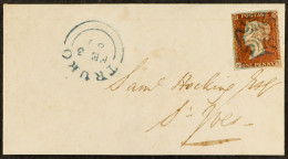 1842 (3 Feb) Letter Sheet From Truro To St Ives Bearing 1d Red-brown With 4 Margins Tied By BLUE Maltese Cross Cancellat - Sonstige & Ohne Zuordnung