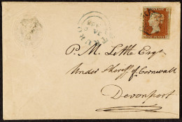 1843 (8 Jan) A 'turned' And Reused 1d Pink Stationery Envelope Sent From Truro To Devonport Bearing 1d Red-brown With 4  - Other & Unclassified