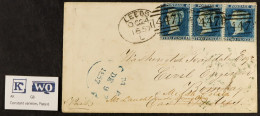 1857 (24 Oct) Env From Leeds To Bombay Bearing An 1857 2d Blue Perf 14 Plate 6 (SG 35) Strip Of 3 'GA - GC' (there's A N - Autres & Non Classés