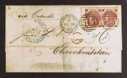 1864 3d Plate 4, SG 92, A Horizontal Pair On Wrapper Newcastle-on-Tyne To Ehrenbreitstein, Germany. - Sonstige & Ohne Zuordnung