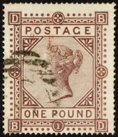 1867-83 Â£1 Brown-lilac, Wmk Maltese Cross, SG 129, Used With Light Small Part Barred Oval Cancellation Over One Corner, - Other & Unclassified