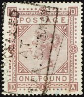 1867-83 Â£1 Brown-lilac On Blued Paper, Wmk Large Anchor, SG 136, Used With Light Boxed Post Office Accounts Cancellatio - Andere & Zonder Classificatie