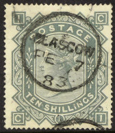 1867-83 10s Greenish-grey, SG 128, With Neat Central Upright Glasgow 1883 Cds. Cat. Â£3000. - Andere & Zonder Classificatie