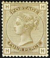 1873-80 4d Grey-brown (plate 17), Wmk Large Garter, SG 154, Mint Large Part OG. Fresh, Cat Â£2800. - Autres & Non Classés