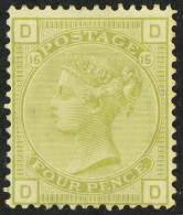 1873-80 4d Sage - Green Plate 15, Wmk Large Garter, SG 153, Unused No Gum. Fresh, Cat Â£1600. - Autres & Non Classés