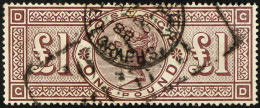 1884 Â£1 Brown-lilac, Wmk Crowns, SG 185, Used With Cds & Light Boxed Cancellation. Strong Colour, Cat Â£3000. - Andere & Zonder Classificatie