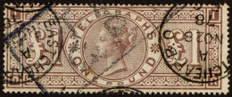 TELEGRAPH STAMPS 1867-81 Â£1 Brown- Lilac, SG T17, Used With Cds's & Light Boxed Hand Stamp, Pulled Perf At Top Right Ob - Other & Unclassified