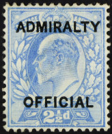 ADMIRALTY OFFICIAL 1903 2Â½d Ultramarine Opt Type O10, SG O105, Mint Lightly Hinged, Part OG With Very Light Diagonal Cr - Autres & Non Classés