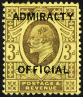 ADMIRALTY OFFICIAL 1903 3d Purple / Yellow Opt Type O10, SG O106, Mint Large Part OG, Light Wrinkles And Minor Perf Faul - Autres & Non Classés