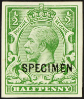 1912-24 Â½d Green Imperforate With Type 26 'SPECIMEN', Spec N14(1)u, Fine Mint. Cat Â£90. - Zonder Classificatie