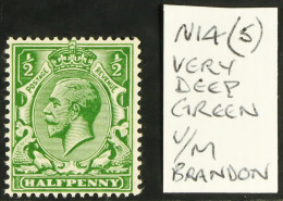 1912-24 Â½d Very Deep Green Wmk Cypher, Spec N14(5), Never Hinged Mint With Copy Of Brandon Certificate For The Original - Zonder Classificatie