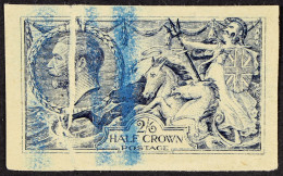 1913 2s6d Waterlow Seahorse Rough Plate Proof In Indigo On Buff Unwatermarked Paper, Vertical Blue Crayon Lines And Pre- - Unclassified