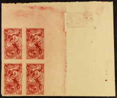 1915 2s6d De La Rue Seahorse Imperforate Proof In Carmine On Buff Unwatermarked Paper, In Lower-right Corner Block Of 4  - Sin Clasificación