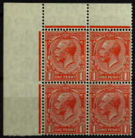 1924-26 1d Scarlet Vermilion, On Experimental Paper, SG 419b, Upper Left Corner Block Of Four, Never Hinged Mint. Cat Â£ - Non Classés