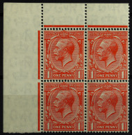 1924-26 1d Scarlet Vermilion, On Experimental Paper, SG 419b, Upper Left Corner Block Of Four, Never Hinged Mint. Cat Â£ - Unclassified