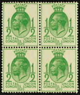 1929 Â½d Green UPU Congress 'CO' JOINED Variety, SG Spec NCom5d, Within Fine Mint BLOCK Of 4. - Unclassified