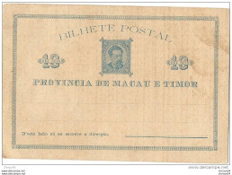 27Mzl  PROVINCIA DE MACAU E TIMOR BILHETE POSTAL 10 REIS PRECURSEUR - Osttimor