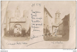 28Vo  84 CAMARET CARTE PHOTO 2 VUES PORTE ENTREE ET LE CLOCHER (DOS NON DIVISE) - Camaret Sur Aigues