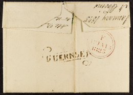 GUERNSEY 1825 / (Jan) A Wrapper + Part Letter To London With Good 'GUERNSEY' Scroll Hand Stamp, Cat Â£450. - Autres & Non Classés