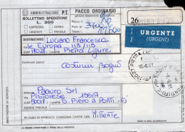 Italia (1991) - Bollettino Pacchi Urgente Da San Pietro A Ponti Per Pietra Ligure (costumi Da Bagno) - Paketmarken