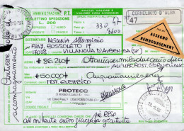 Italia (1995) - Bollettino Pacchi Assicurato Contrassegno Da Villanova D'Albenga (SV) Per Piobesi D'Alba (mat. Elettr.) - Postal Parcels