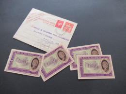 Frankreich Rohrpostumschlag RU 14 Verwendet 1943 Envelope Pneumatique / Mit Inhalt 4x Bon De Solidarité 1 Franc Notgeld - Pneumatic Post