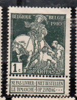 BELGIQUE BELGIE BELGIO BELGIUM 1910 CHARITY CARITAS ST. MARTIN OF TOURS DIVIDING HIS CLOAK WITH A BEGGAR 1c MH - 1910-1911 Caritas