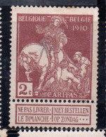 BELGIQUE BELGIE BELGIO BELGIUM 1910 CHARITY CARITAS ST. MARTIN OF TOURS DIVIDING HIS CLOAK WITH A BEGGAR 2c MH - 1910-1911 Caritas